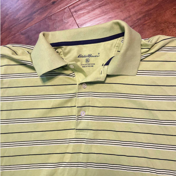 Eddie Bauer Green Striped Polo Size XL - Picture 3 of 6